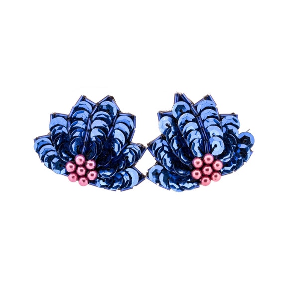 Blue Sequin Peacock Earrings