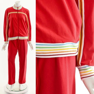 Red Rainbow Track Suit,Vintage Rainbow Jumpsuit,70s Inspired Two Piece,Juicy Couture Inspired,Juicy Couture Track Suit,Vintage Loungewear image 3