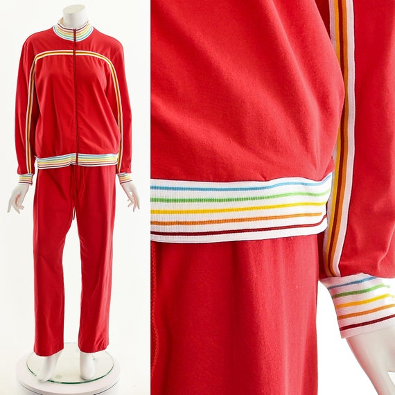 Red Rainbow Track Suit,Vintage Rainbow Jumpsuit,7… - image 3