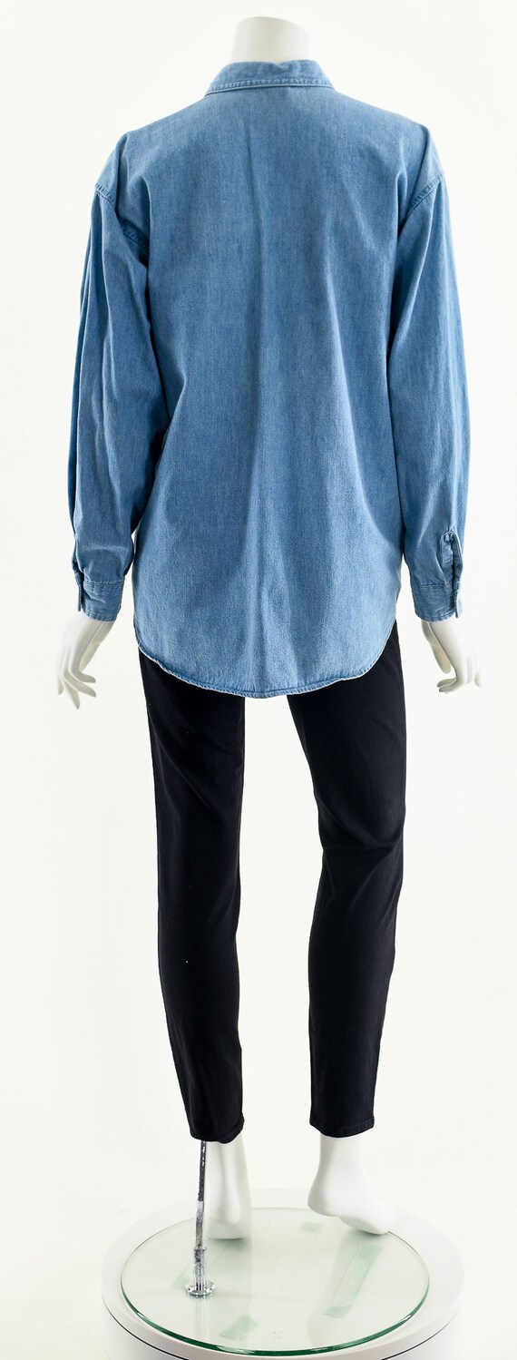 Patchwork Chambray Blouse,Asymmetric Patch Top,Vi… - image 7