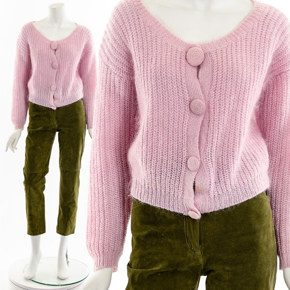 Mohair Millennial Pink Sweater Cardigan - image 1