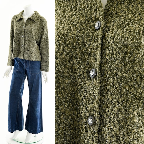 Green Sherpa Nubby Knit Sweater