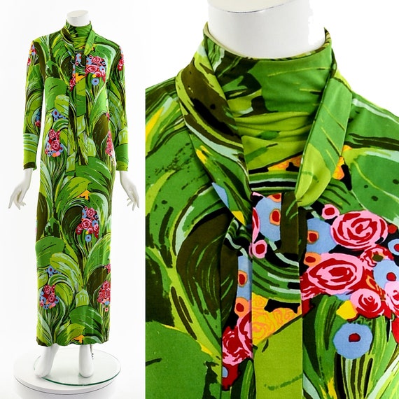 Psychedelic Trippy Floral Print Turtleneck Bodyco… - image 1