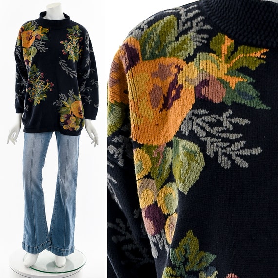Autumnal Flower Oversized Cotton Sweater - image 3