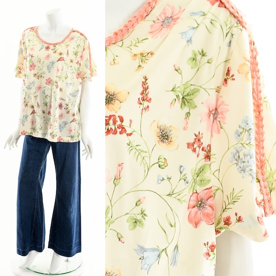 Watercolor Flowers Chiffon Blouse - image 1