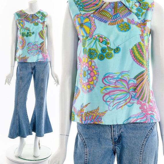 60's Psychedelic Trippy Paisley Sleeveless Blouse - image 1