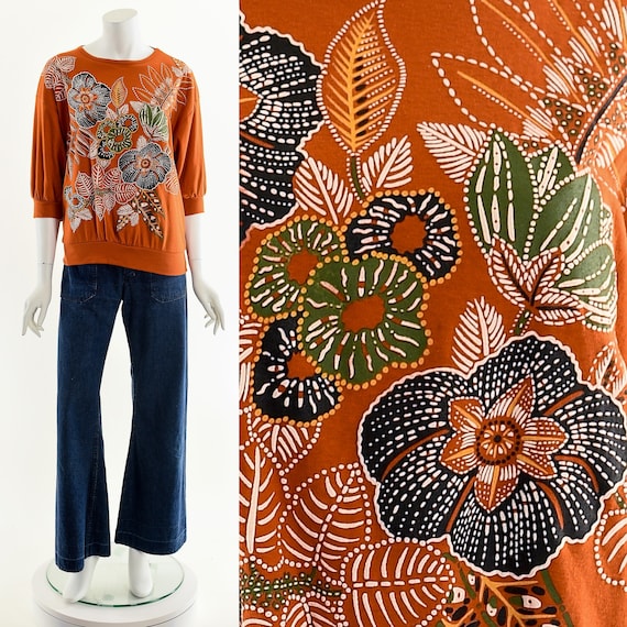 Hand-Painted Batik Flower Balloon Tee - image 1