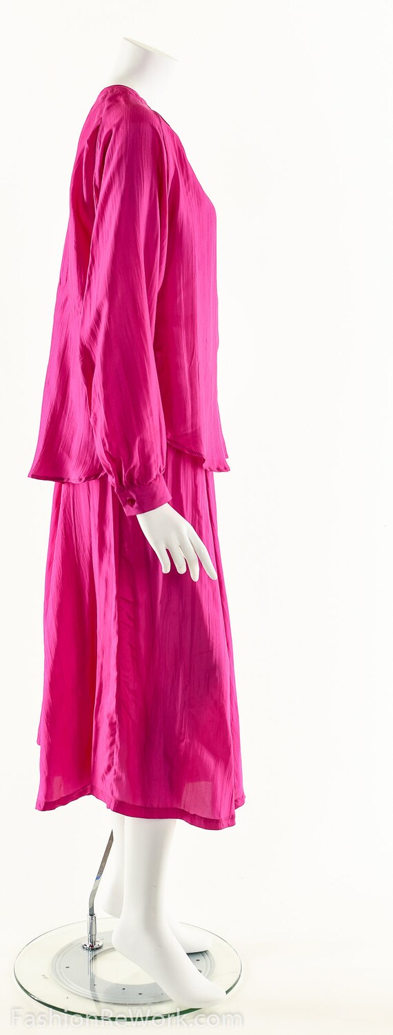 Silk Two Piece Dress Set,Magenta Silk Dress,80s V… - image 6