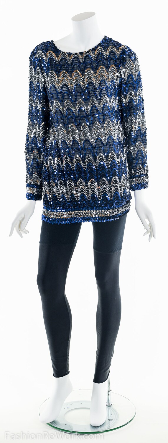 Sequin Blouse, Vintage Sequined Blouse, Art Deco … - image 7