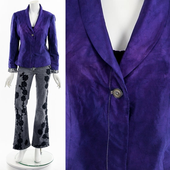 Purple Silk Leopard Frill Blazer - image 3