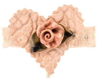 Ceramic Rose Heart Brooch Pin
