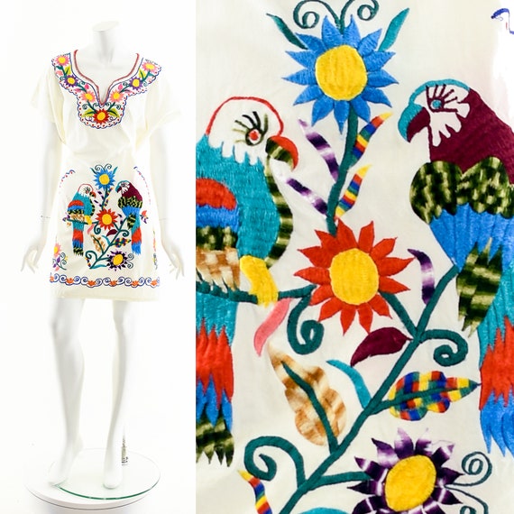 Rainbow Bird Dress,Hand Embroidered Dress,Peacock… - image 1