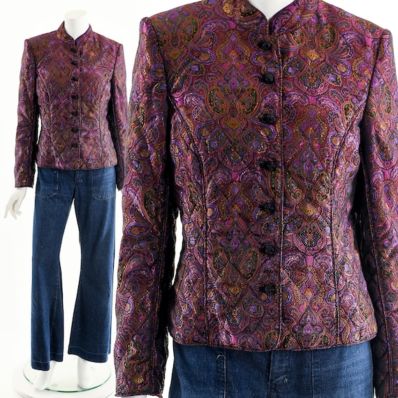 Paisley Quilted Jacket,Satin Quilt Jacket,Vintage… - image 2