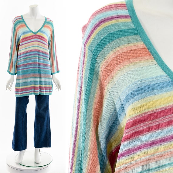 Y2K Rainbow Striped Gradient Sweater