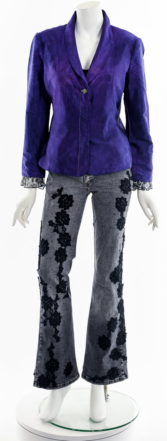 Purple Silk Leopard Frill Blazer - image 4