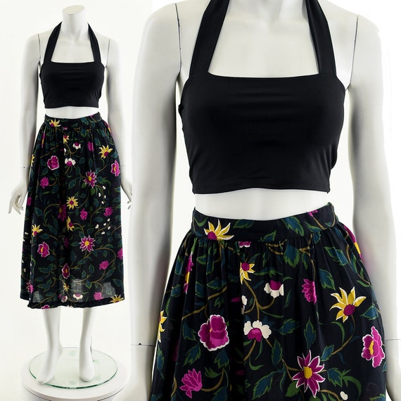 Floral Midi Skirt,80s Does 50s Skirt,Flower Rayon… - image 2