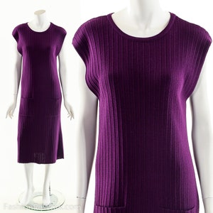 Dark Purple Italian Wool Knit Midi Dress