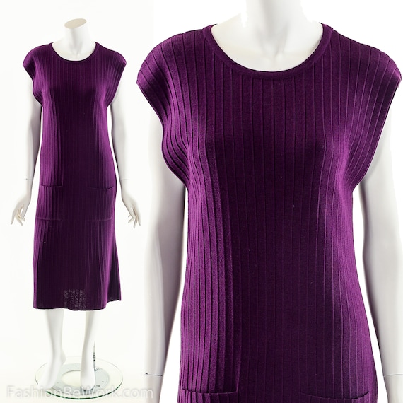 Dark Purple Italian Wool Knit Midi Dress