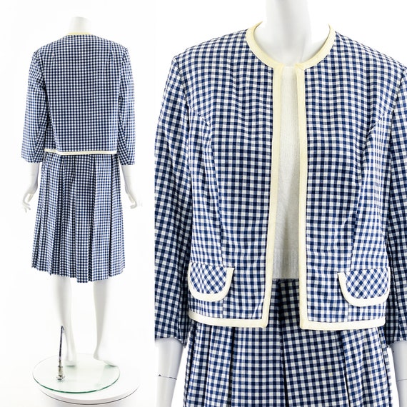 50s Blue Gingham Dress Set,50s Two Piece Dress,Vi… - image 2