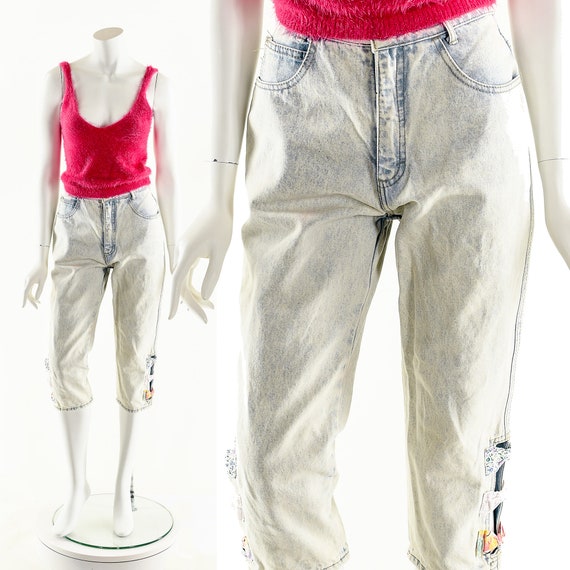 Acid Wash Jeans,High Waist Capris,Bow Tie Pants,8… - image 2