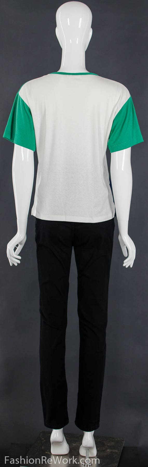 80's COLOR BLOCK Triangular T-Shirt Geometric Gre… - image 5