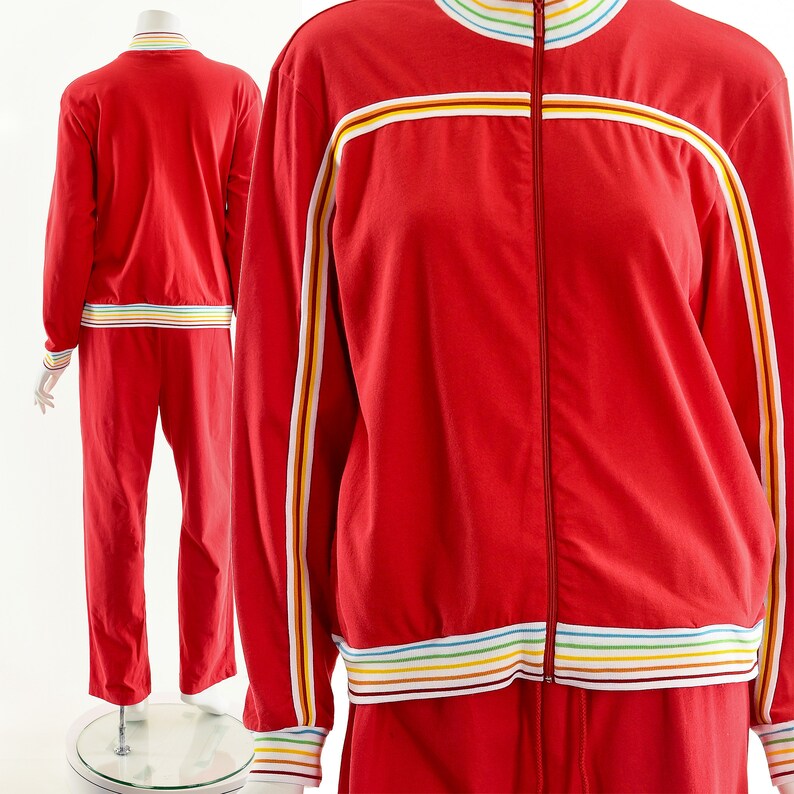 Red Rainbow Track Suit,Vintage Rainbow Jumpsuit,70s Inspired Two Piece,Juicy Couture Inspired,Juicy Couture Track Suit,Vintage Loungewear image 2