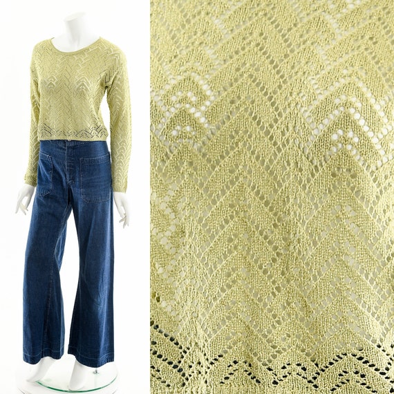 Sage Green Crochet Knit Crop Top - image 1