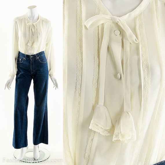 Sheer Romantic Blouse, White Boho Blouse, Secretar