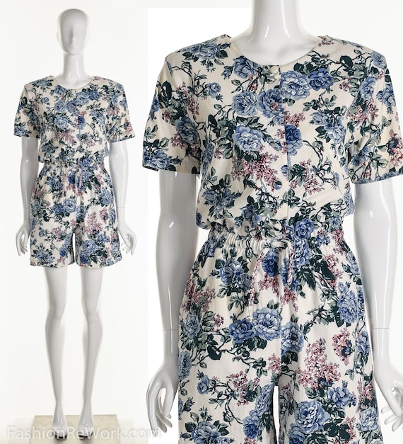 Floral Romper, 90's Floral Print Jumpsuit, Floral