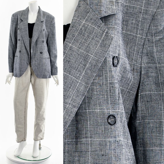 Gray Windowpane Plaid Suit Jacket - image 3