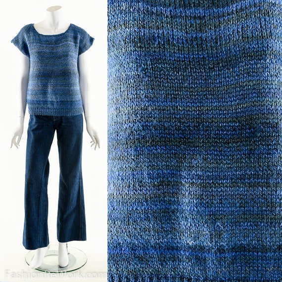 Space Dye Sweater, Hand Knit Sweater, Ombré Blue S