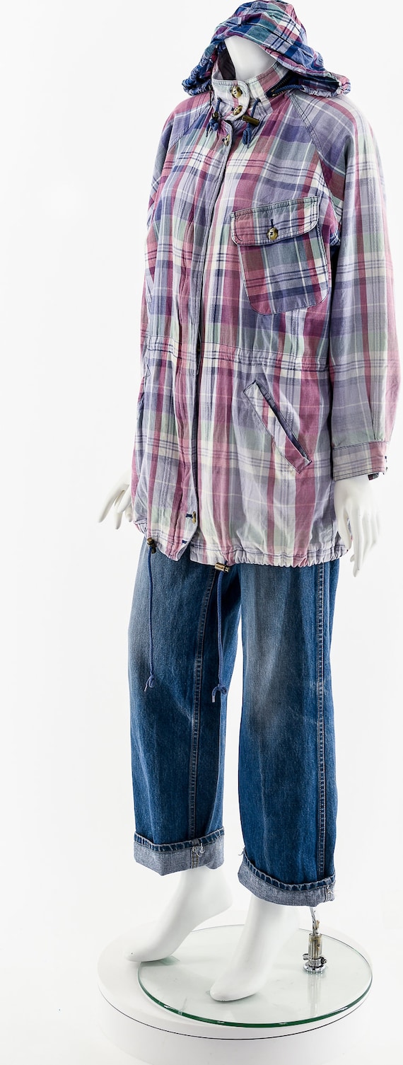 Eddie Bauer Reversible Purple Plaid Rain Anorak/hoodie Vintage 90s