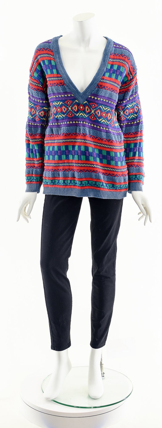 Rainbow Tribal Sweater,Vintage Multicolored Sweat… - image 4