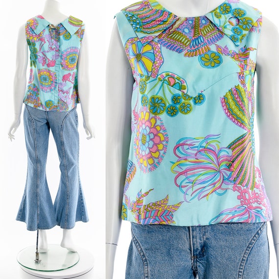 60's Psychedelic Trippy Paisley Sleeveless Blouse - image 2