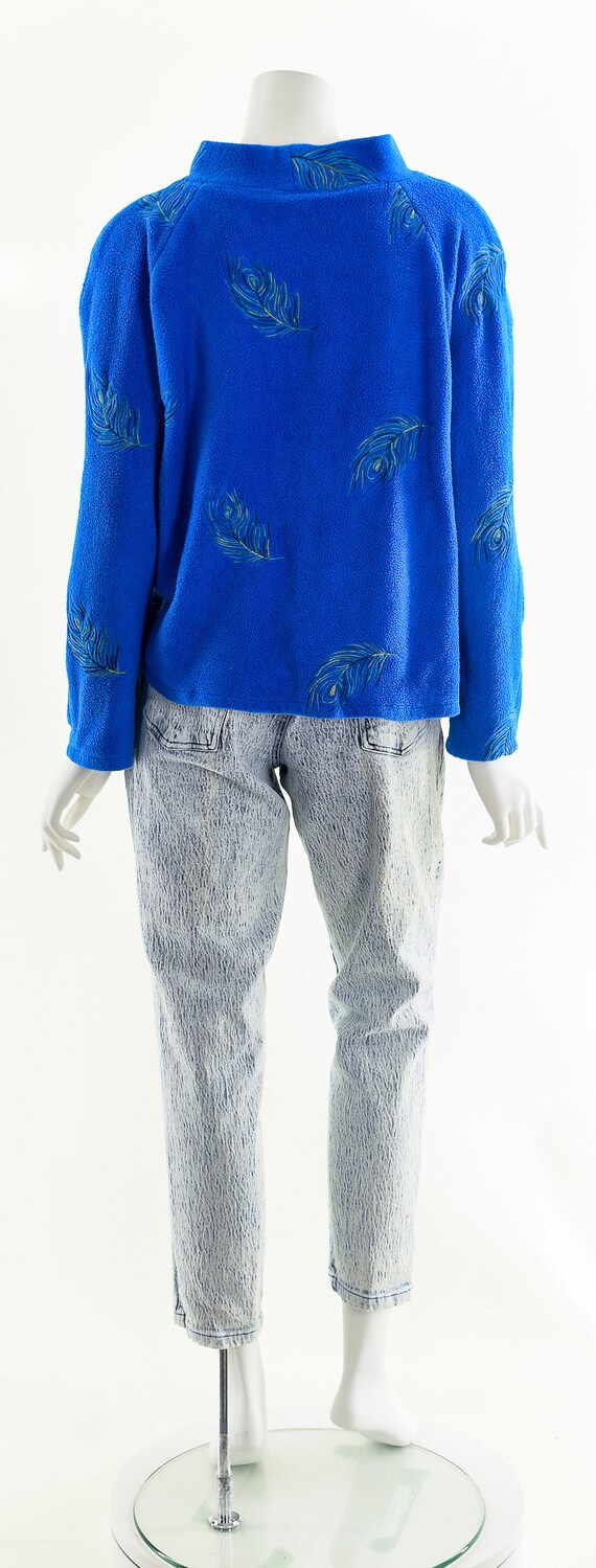 Peacock Feather Sweater,Embroidered Peacock Fleec… - image 7