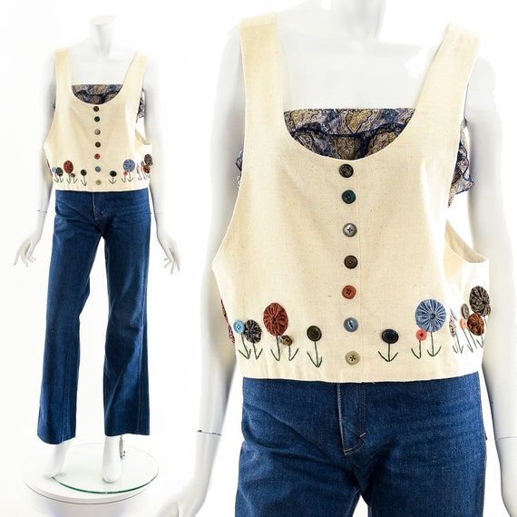 Yoyo quilt button up Vest Tank Top