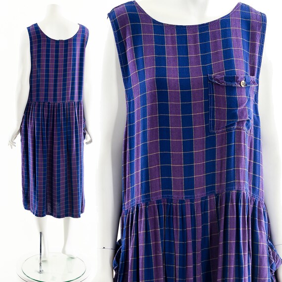 Rayon India Dress,Plaid Purple Midi Dress,Vintage… - image 3