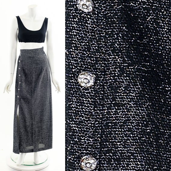 Gun Metal Lurex 70s Midi Skirt - image 3