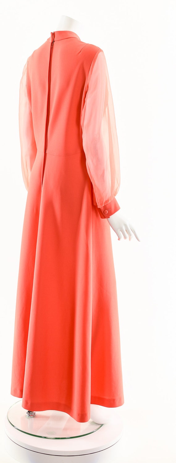 Coral Lace Chiffon Dress,60s Pink Orange Dress,Ba… - image 6