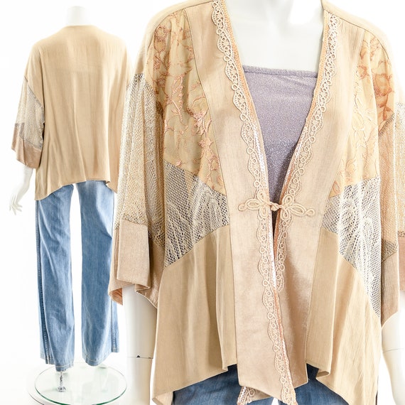 Patchwork Silk Kimono,Lace Inset Kimono,Romantic … - image 2