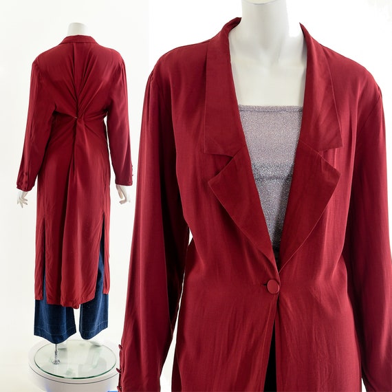 Long Blazer Coat, Vintage Long Duster Coat, Berry… - image 2