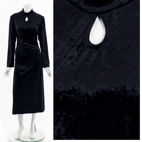 Black Velour Keyhole Midi Dress