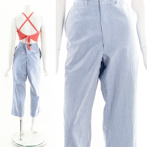 Blue Striped Pants,High Waisted Pants,Brooks Brot… - image 2