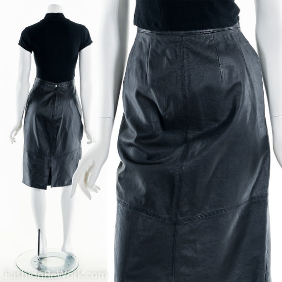 Leather Pencil Skirt,Black Leather Sexy Skirt,Vin… - image 2