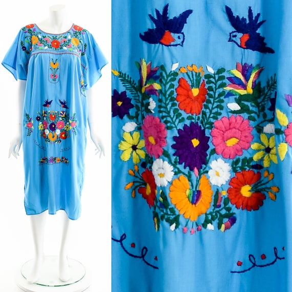 Hand Embroidered Flower and Bird Dress - image 1