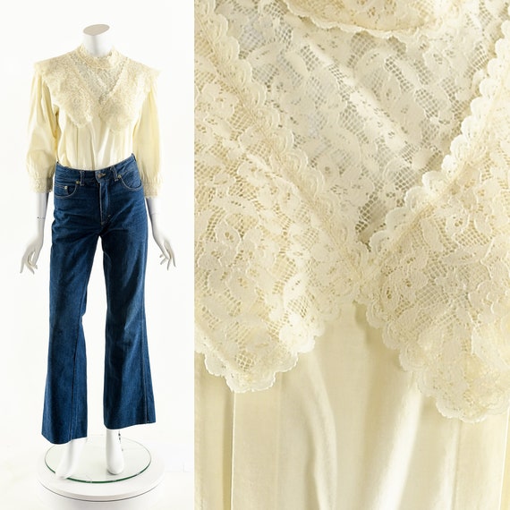 Vintage Victorian Blouse,High Neck Lace Top,Whims… - image 3