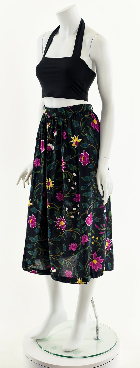 Floral Midi Skirt,80s Does 50s Skirt,Flower Rayon… - image 10