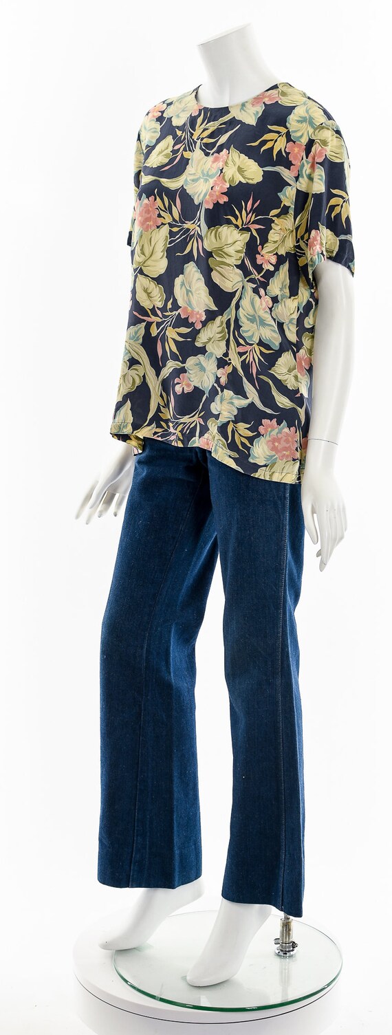 Hawaiian Floral Flower Silk Blouse Top - image 10