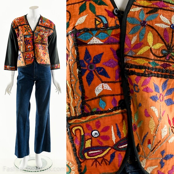 Rainbow Patchwork Jacket,Boho Embroidered Jacket,… - image 1