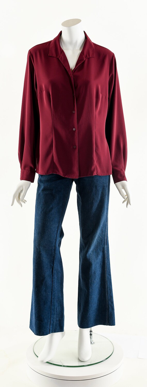 Burgundy Balloon Sleeve Blouse - image 4